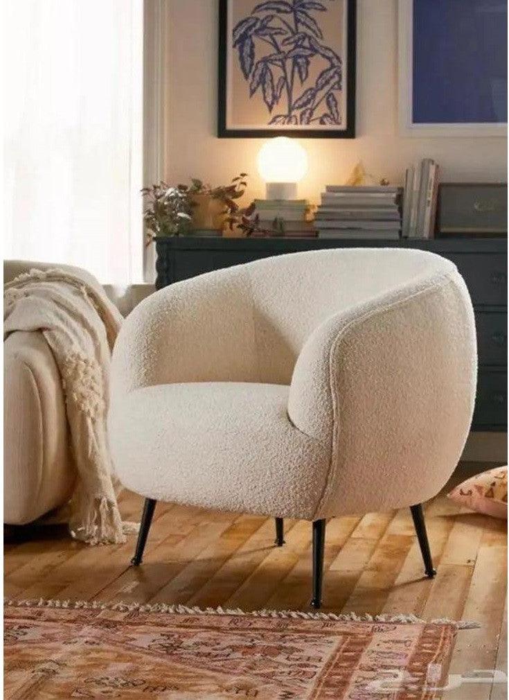 Boucle And Swedish Wood Arm Chair - 76x76x83 cm - White By Alhome - AL - 314 - Al Rugaib Furniture