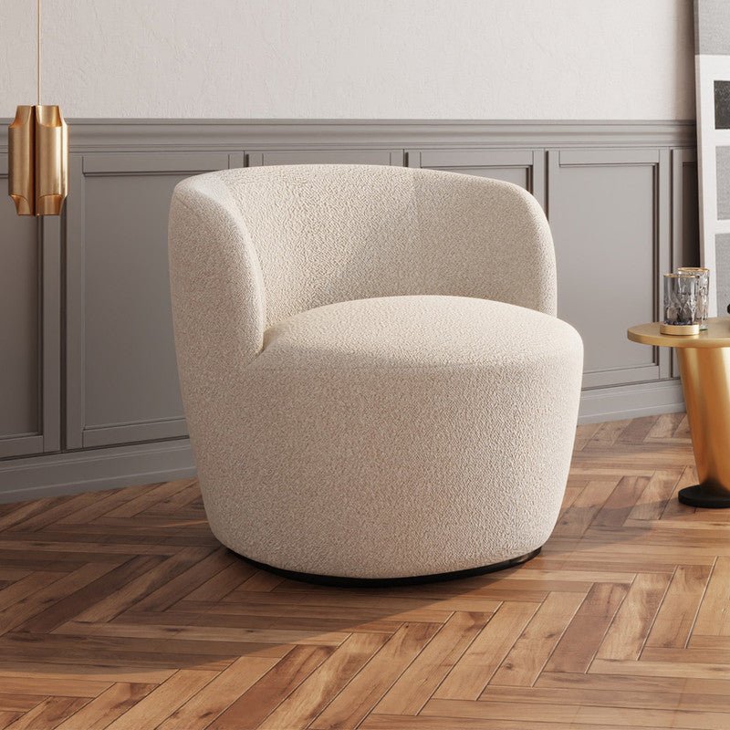 Boucle and Swedish Wood Arm Chair By Alhome - 80x85x85 cm - a - Al Rugaib Furniture