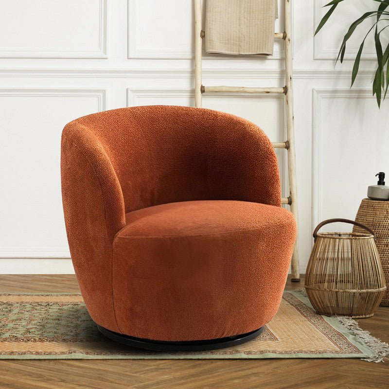 Boucle and Swedish Wood Arm Chair By Alhome - 80x85x85 cm - a - Al Rugaib Furniture