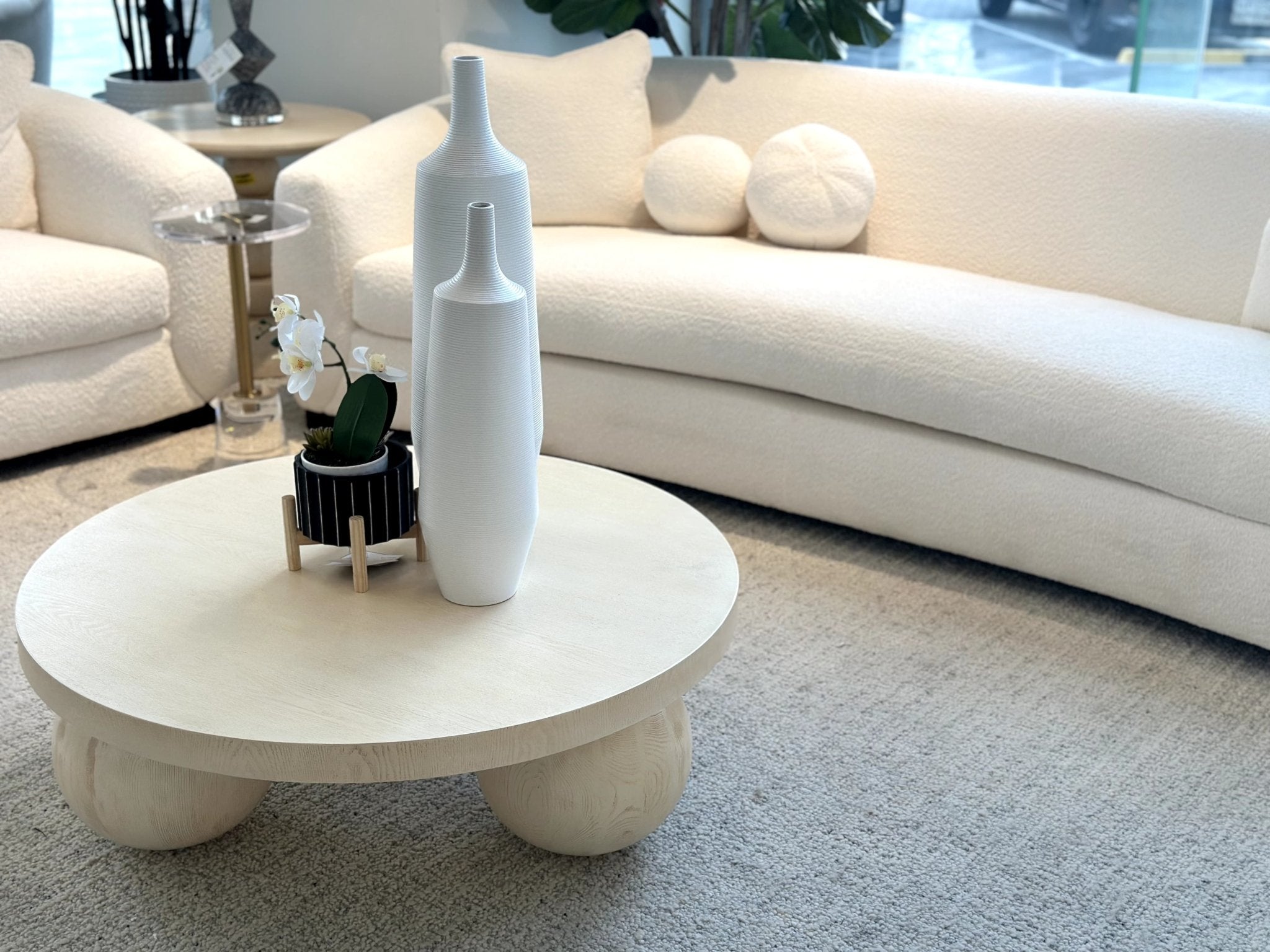 Bouclé Beige Set + Free Accent table Living Room Sets| Roots Furniture
