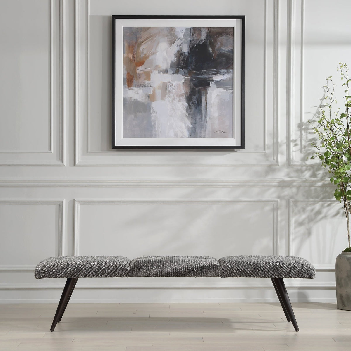 Bowtie Charcoal Fabric Bench Benches| Uttermost