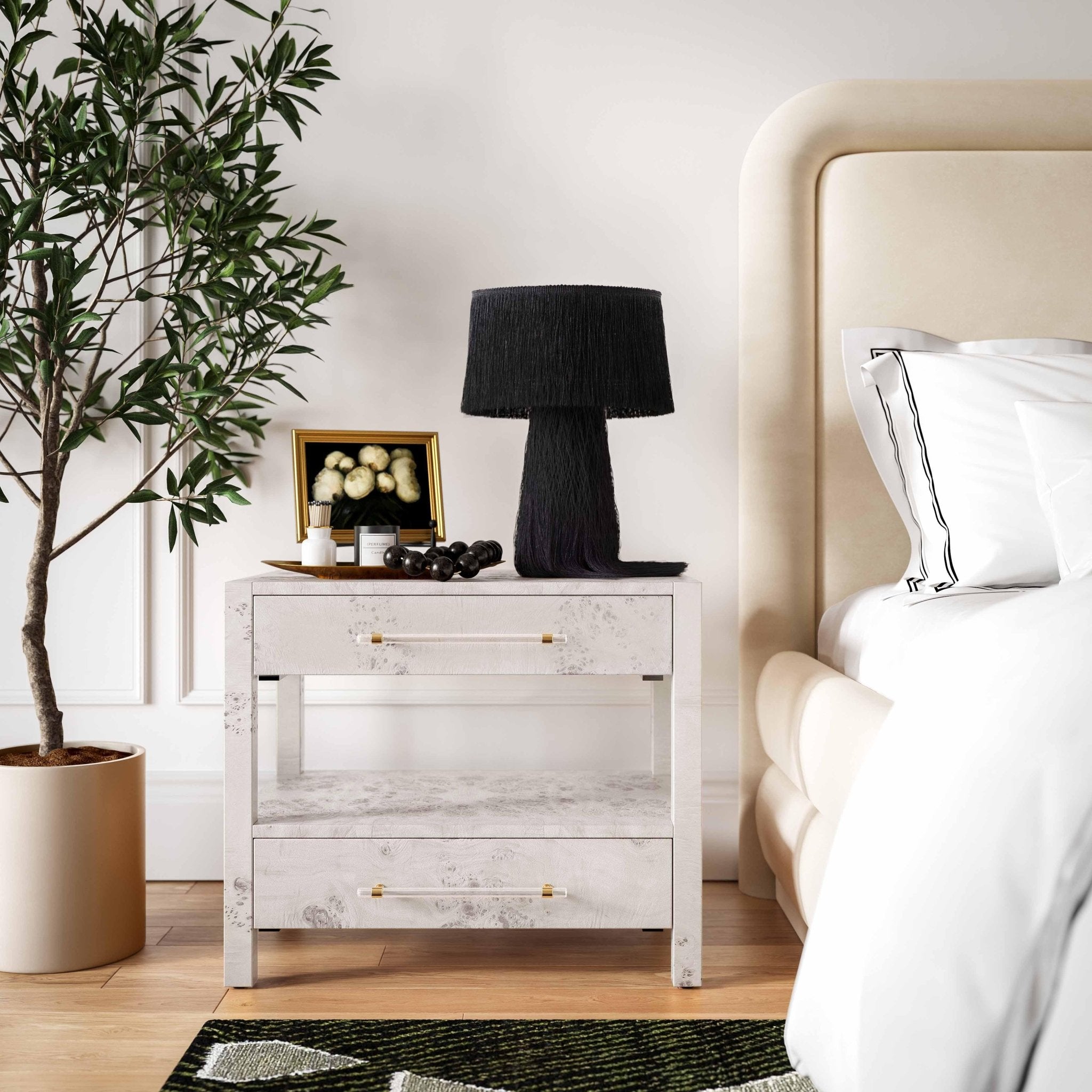 Brandyss White Burl Nightstand Nightstands| TOV