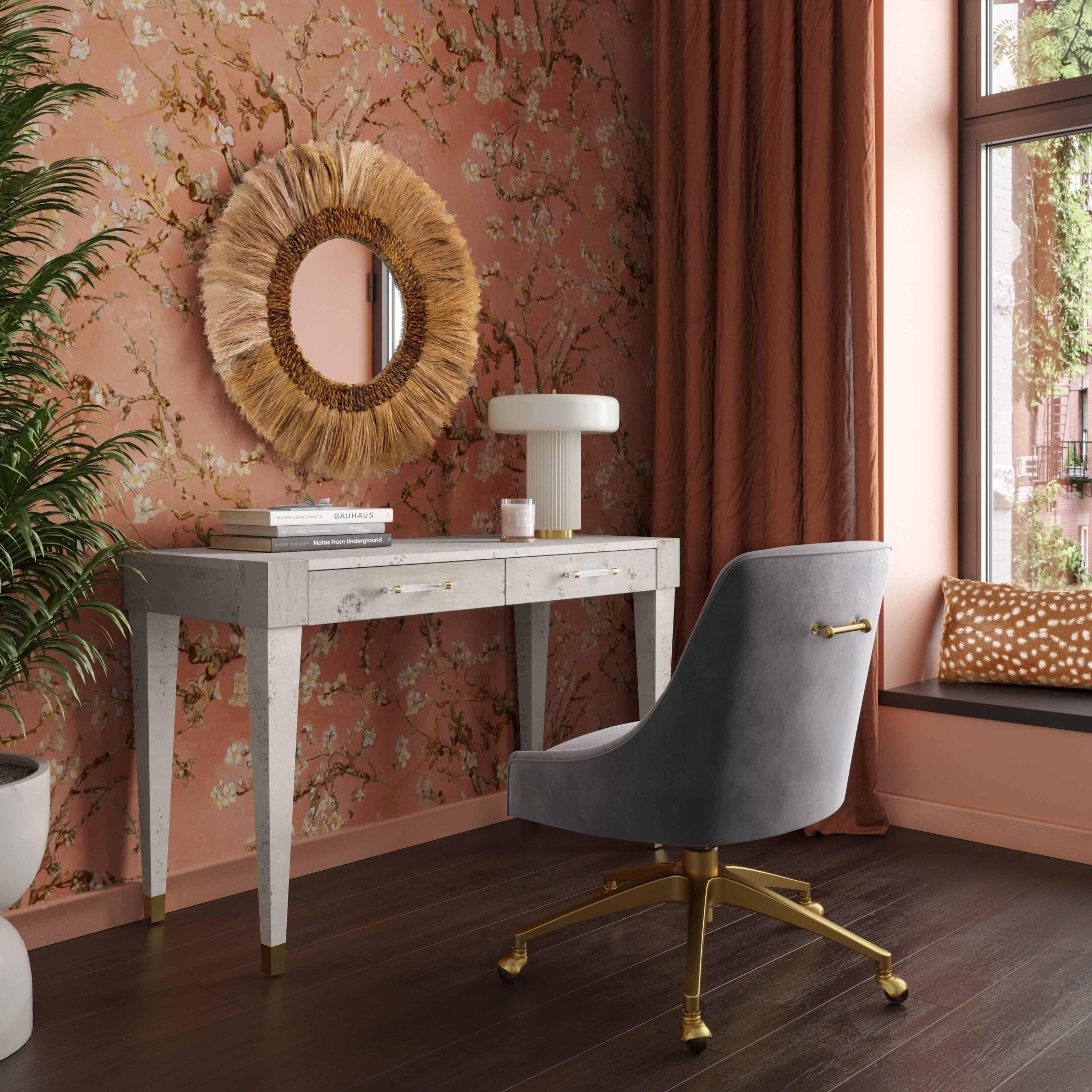 Brandyss White Burl Work Desk Desk| TOV