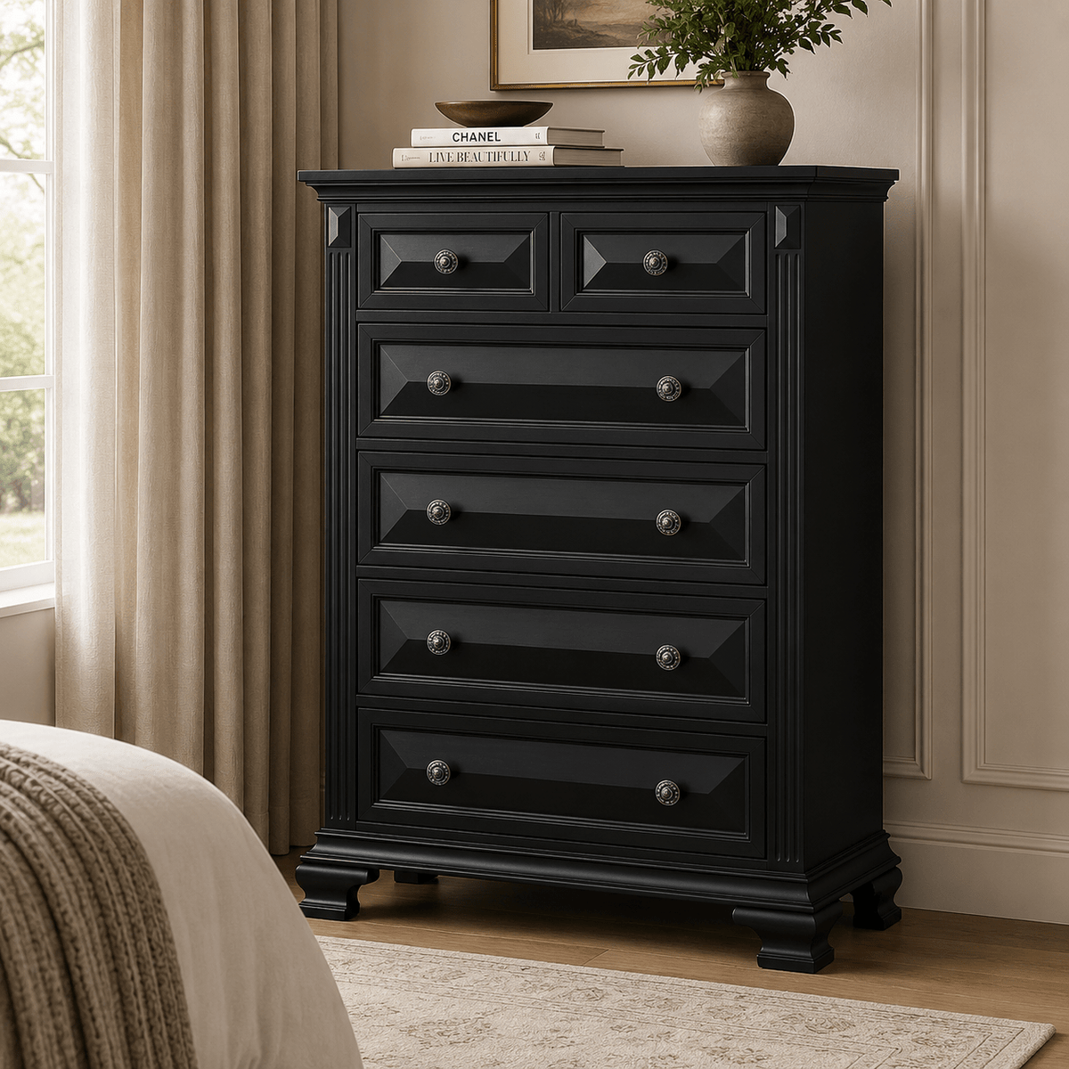 Bridgestone 6-Drawer Chest in Black Dressers| Roots Furniture