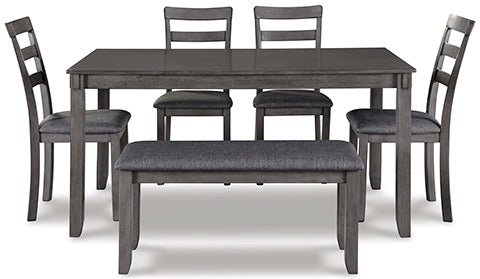 Bridson Dining Table and Chairs with Bench (Set of 6) - Al Rugaib Furniture