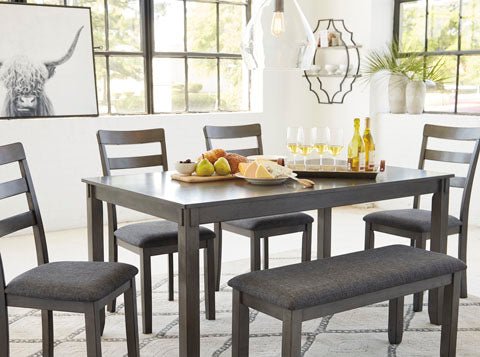 Bridson Dining Table and Chairs with Bench (Set of 6) - Al Rugaib Furniture
