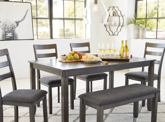 Bridson Dining Table and Chairs with Bench (Set of 6) - Al Rugaib Furniture