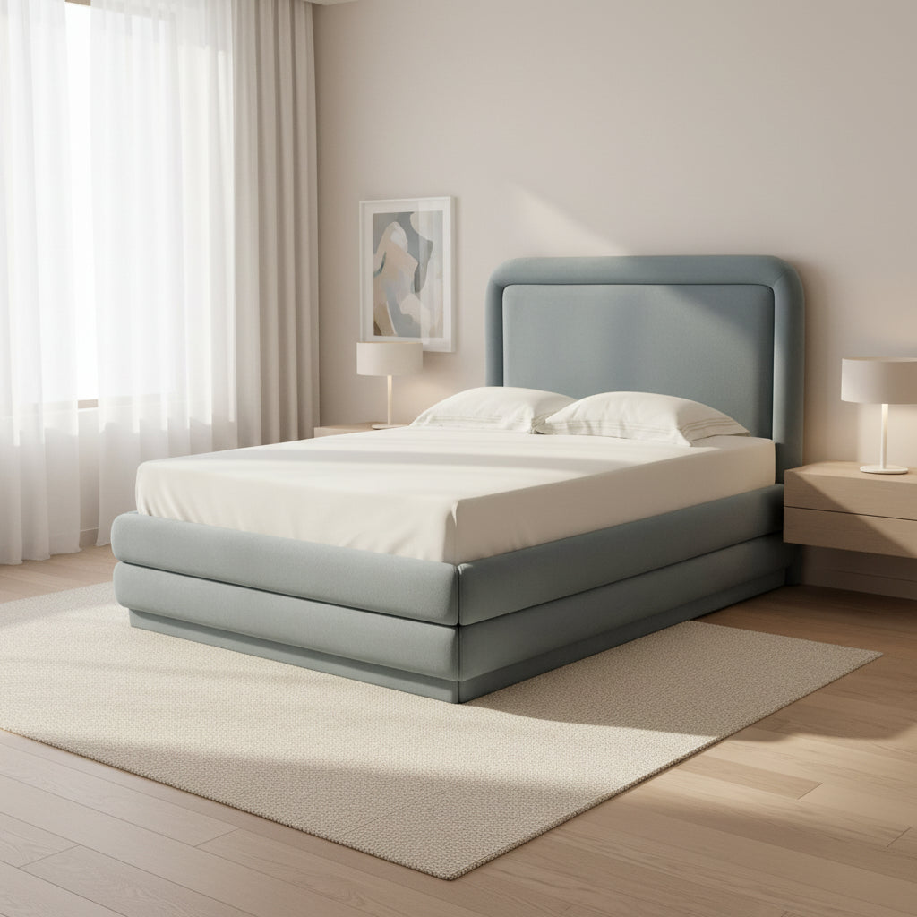 Briella Bluestone Velvet Bed in King Beds| TOV