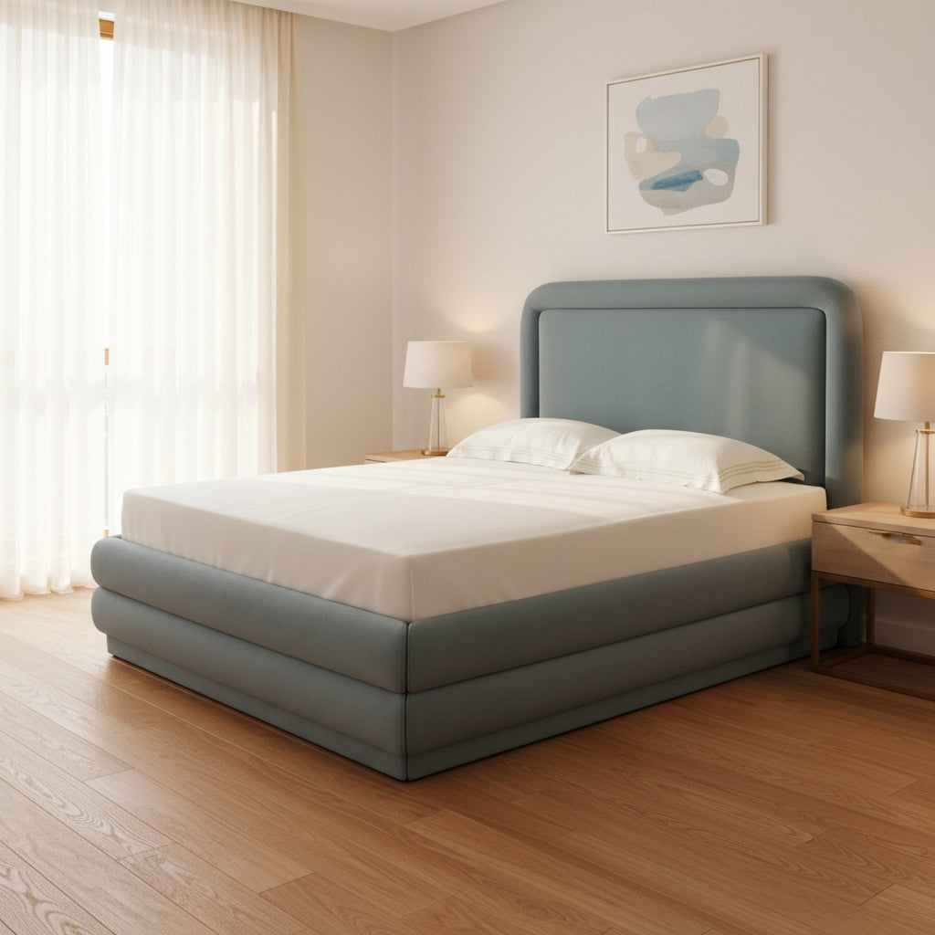 Briella Bluestone Velvet Bed in Queen Beds| TOV