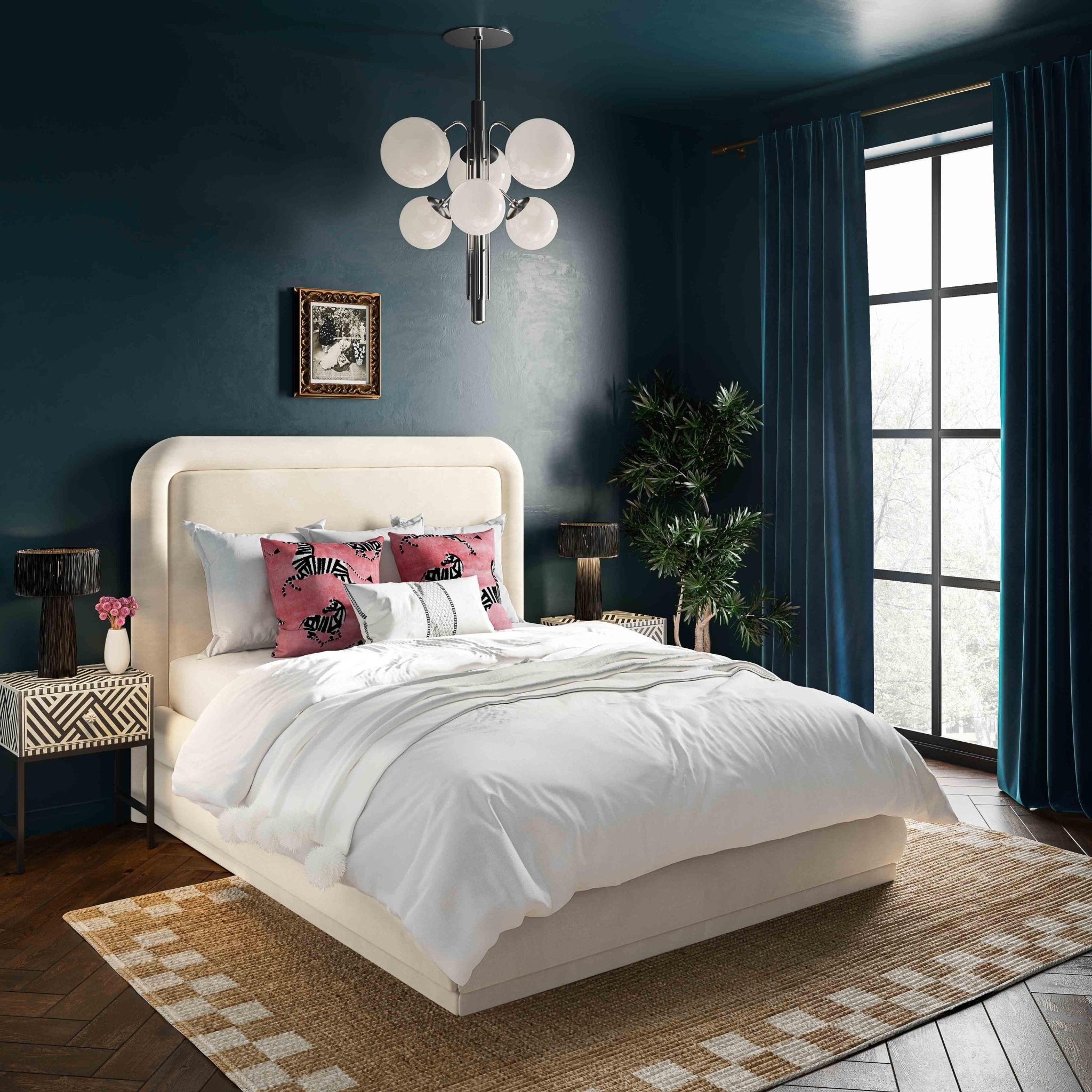 Briella Cream Velvet Bed in Full Beds| TOV