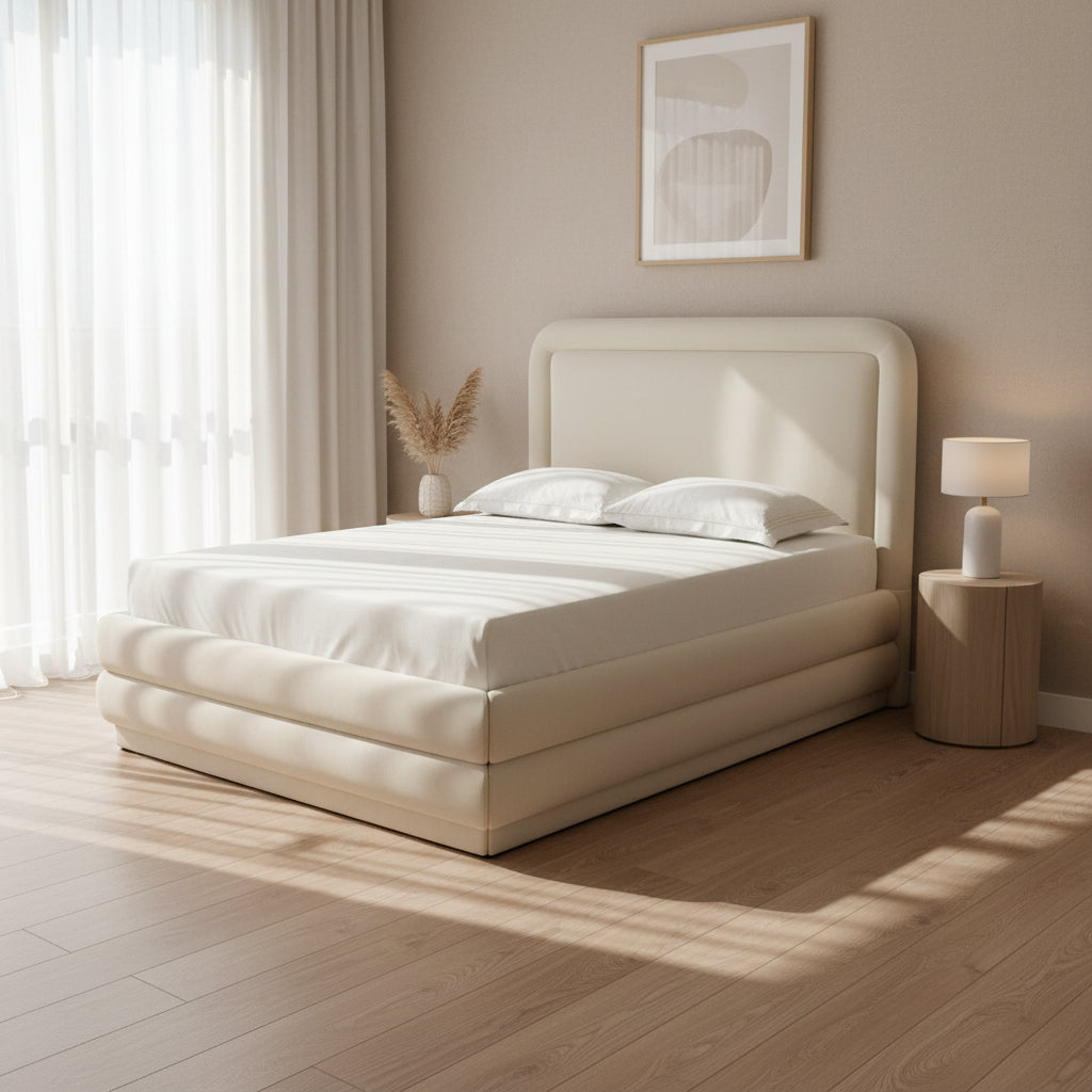 Briella Cream Velvet Bed in King Beds| TOV