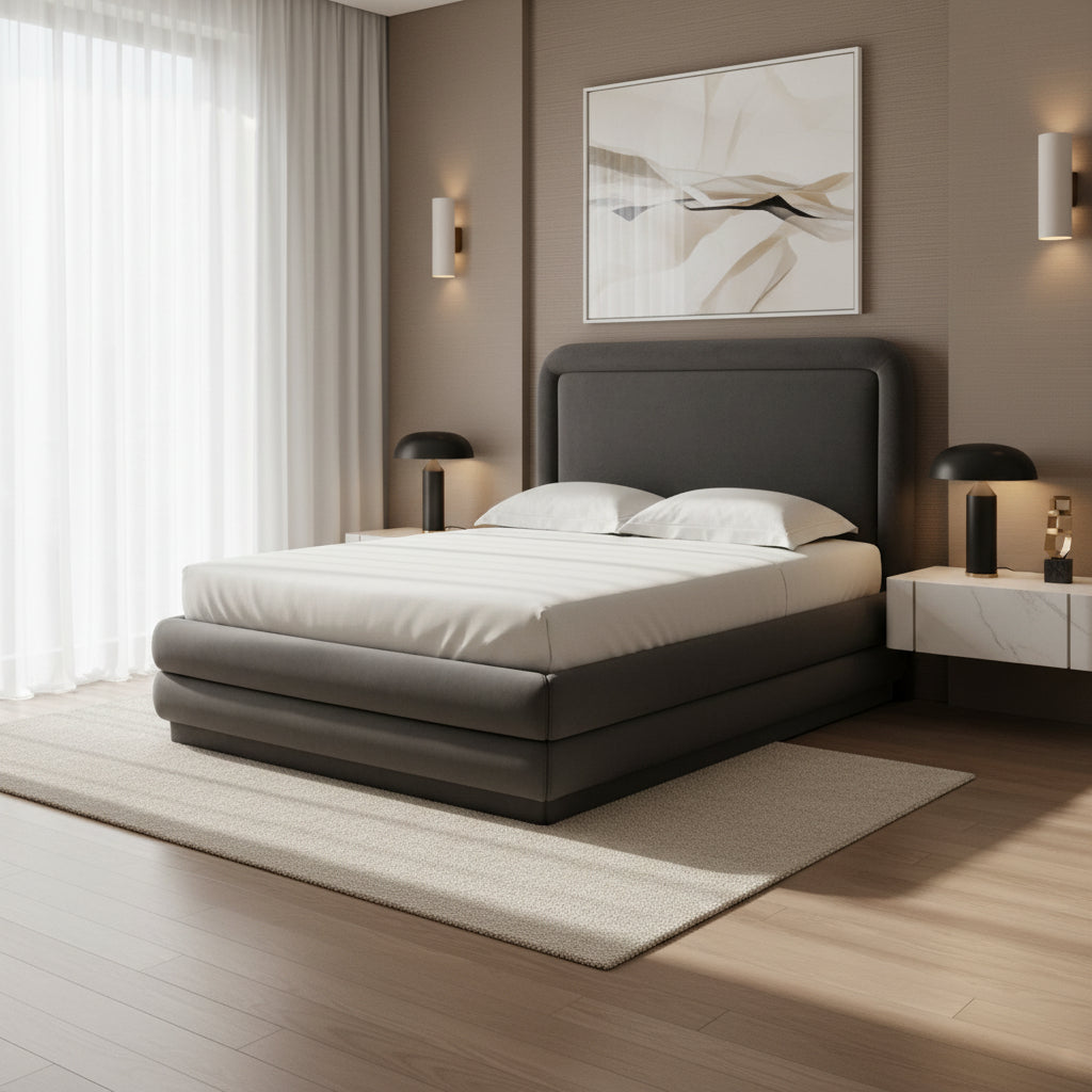 Briella Dark Grey Velvet Bed in Full Beds| TOV