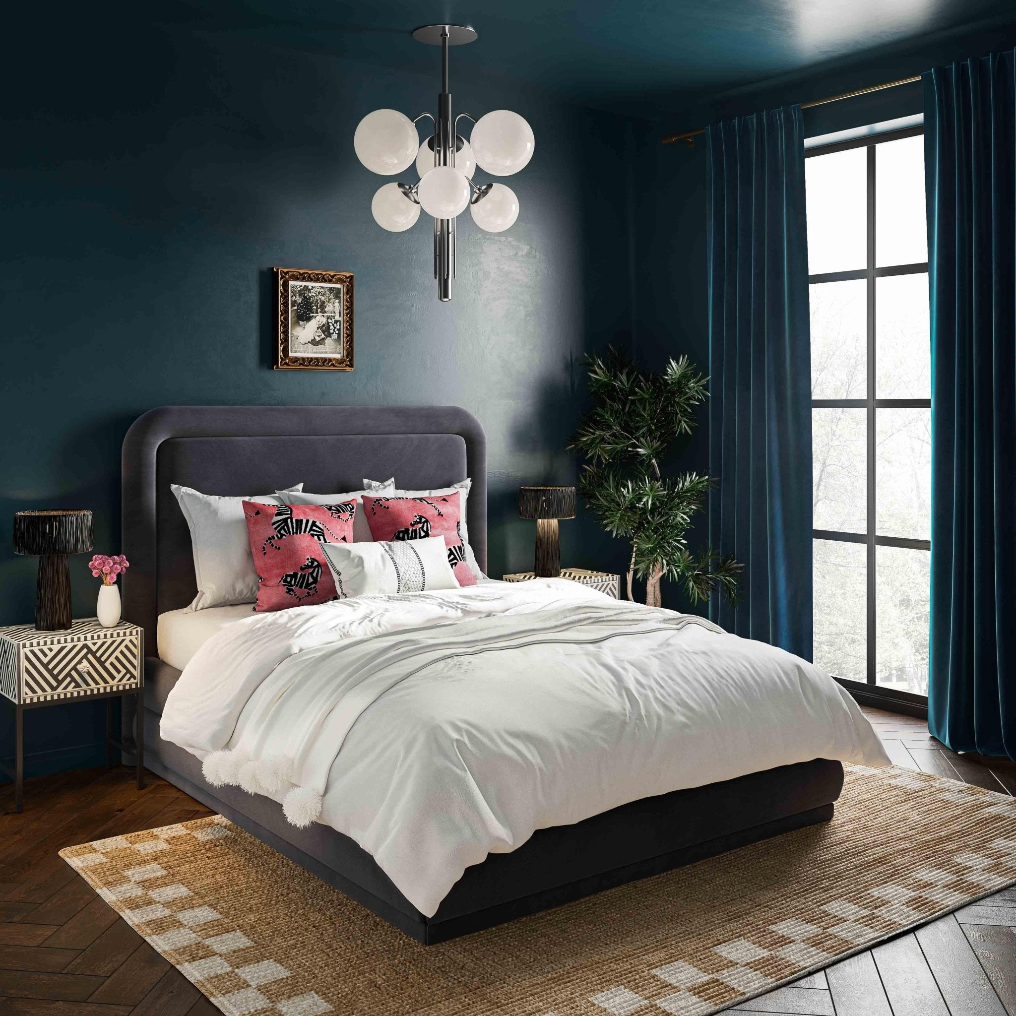Briella Dark Grey Velvet Bed in Full Beds| TOV
