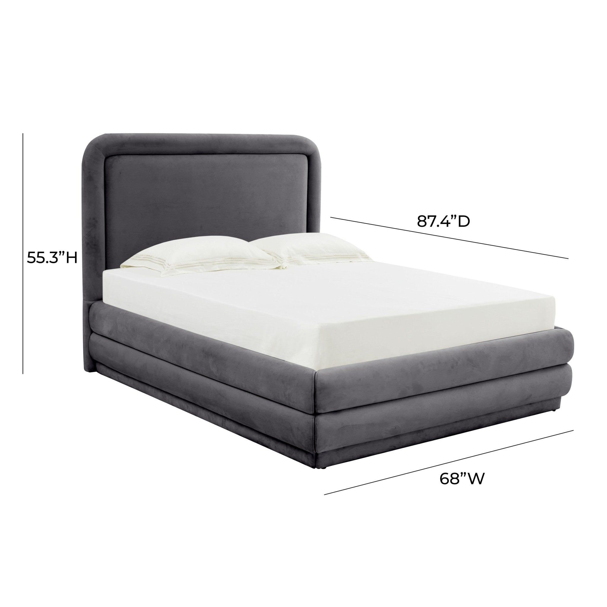 Briella Dark Grey Velvet Bed in Queen Beds| TOV