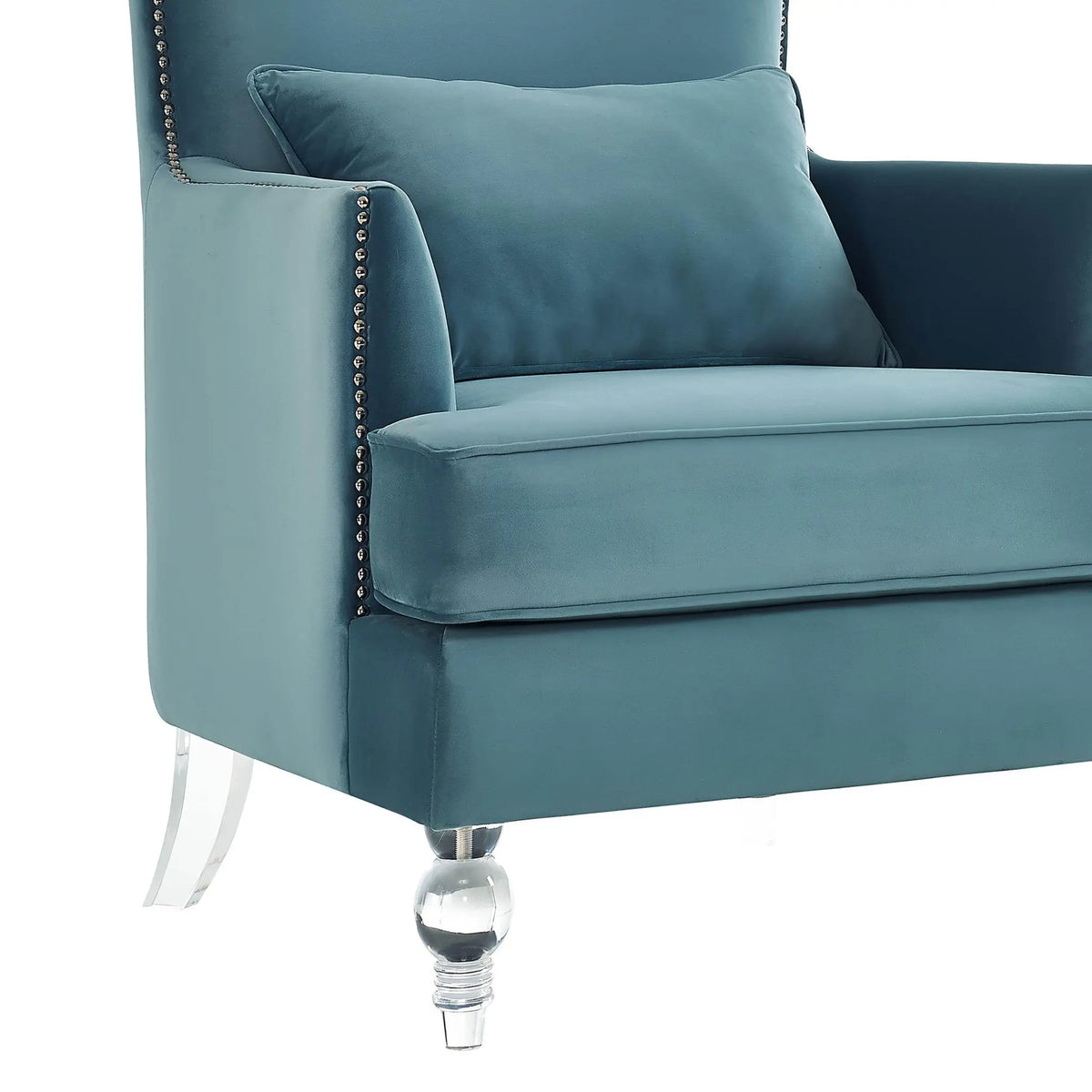 Bristol Sea Blue Velvet Chair with Lucite Legs Chairs| TOV