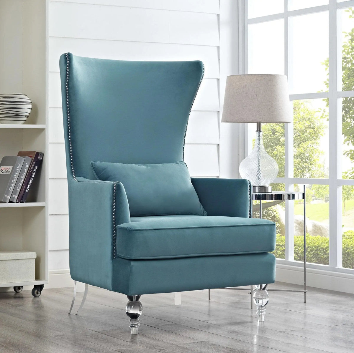 Bristol Sea Blue Velvet Chair with Lucite Legs Chairs| TOV