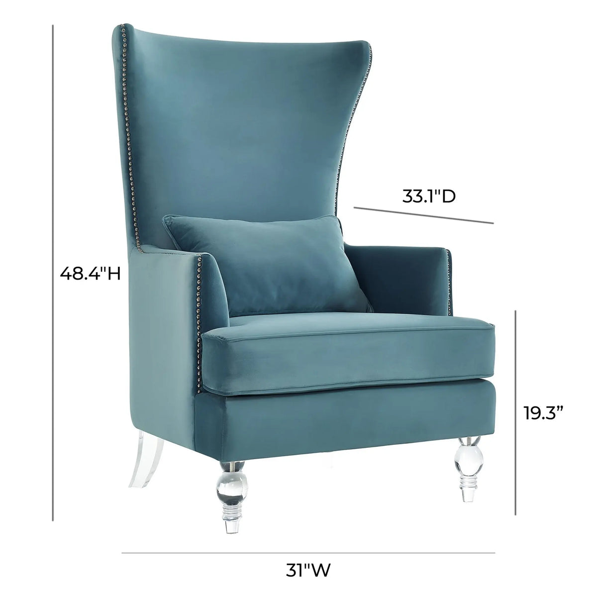 Bristol Sea Blue Velvet Chair with Lucite Legs Chairs| TOV