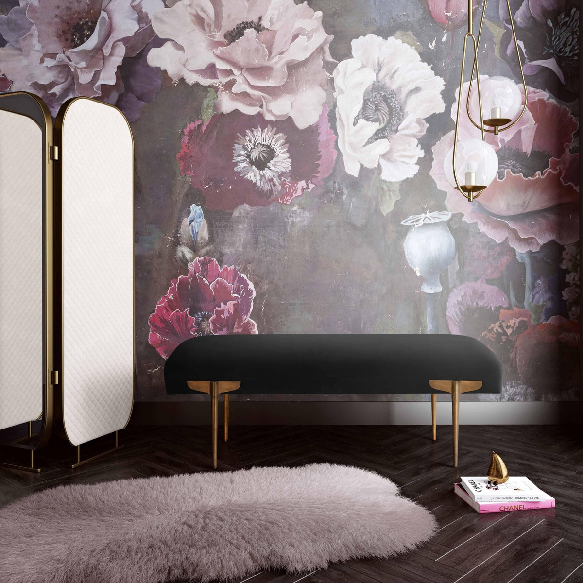 Brno Black Velvet Bench Benches| TOV