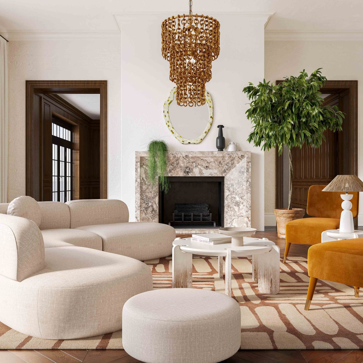 Broohah Beige Micro-Herringbone Ottoman Ottomans| TOV