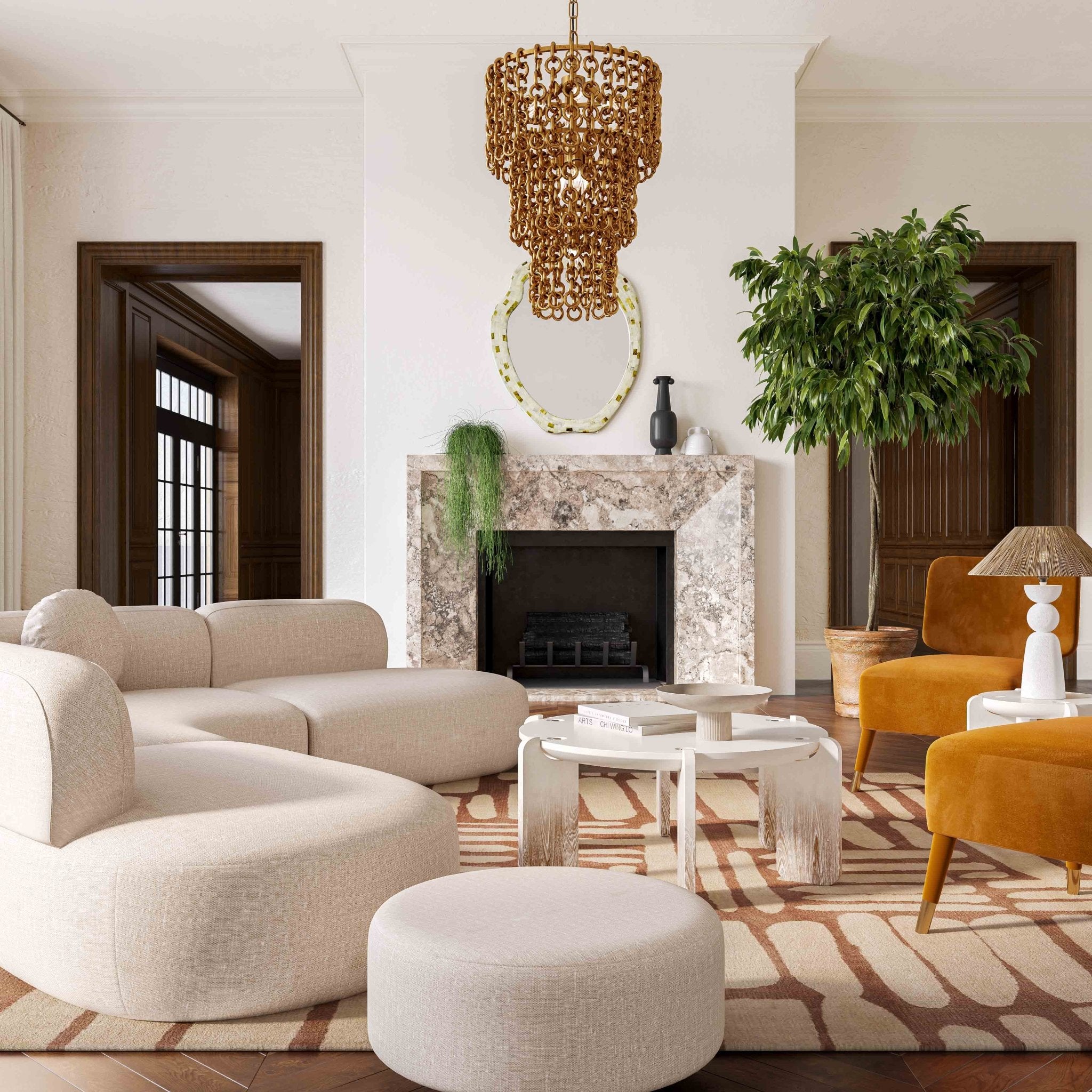 Broohah Beige Micro-Herringbone Ottoman Ottomans| TOV
