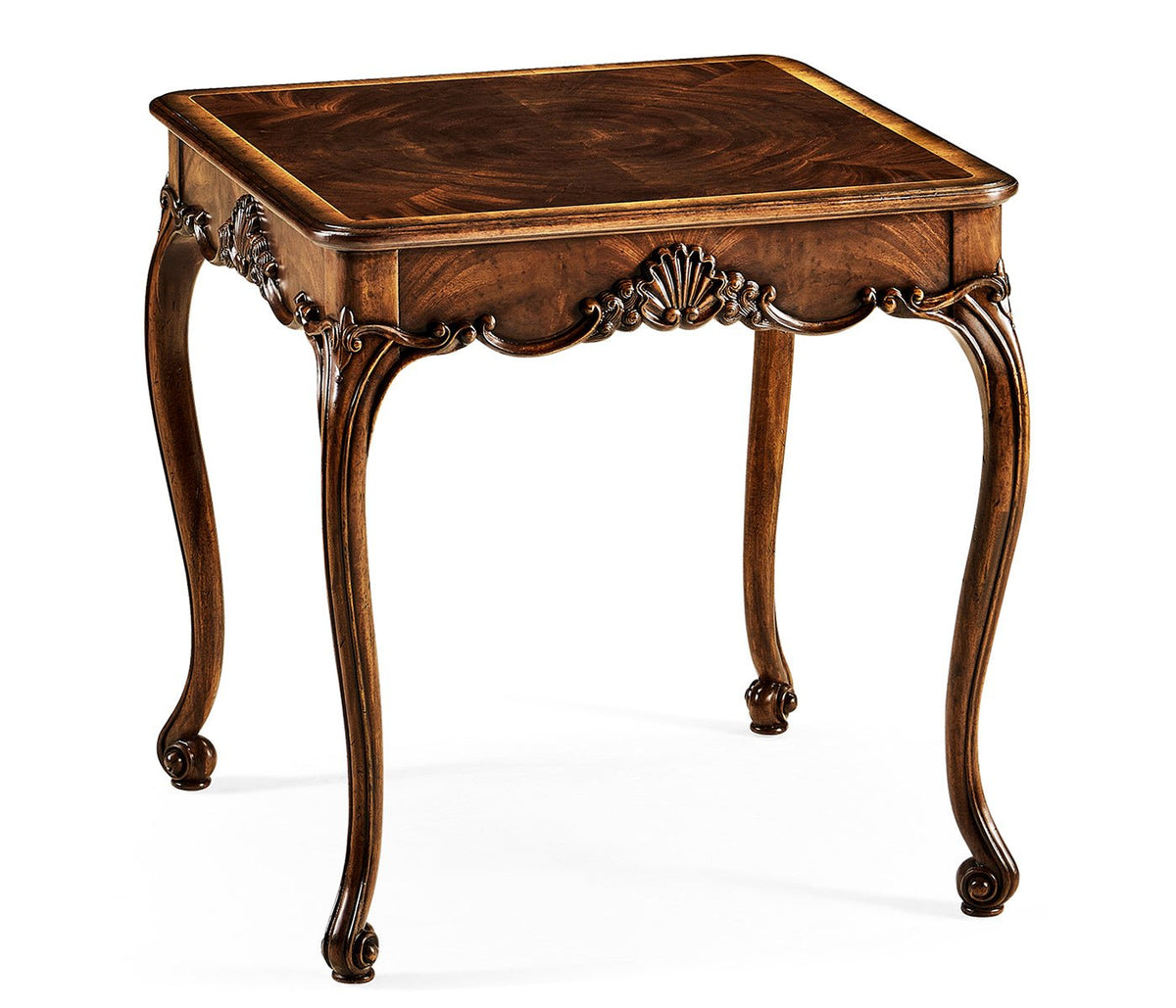 Buckingham Collection - Mahogany Four Legged Square Side Table Scallop Shells Accent & End Tables| Jonathan Charles