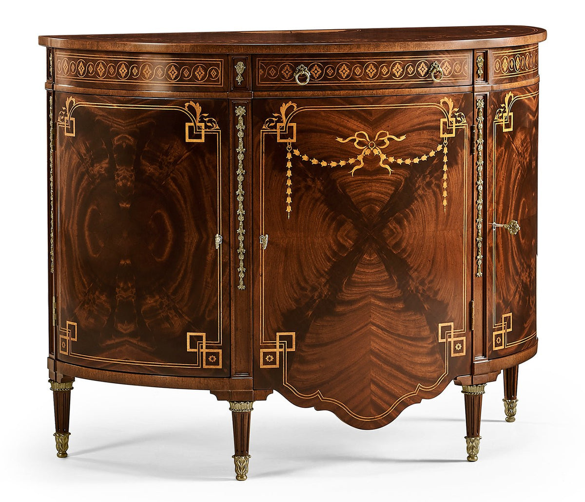 Buckingham Collection - Sheraton Style Bowfront Light Mahogany Commode Ground Decors| Jonathan Charles