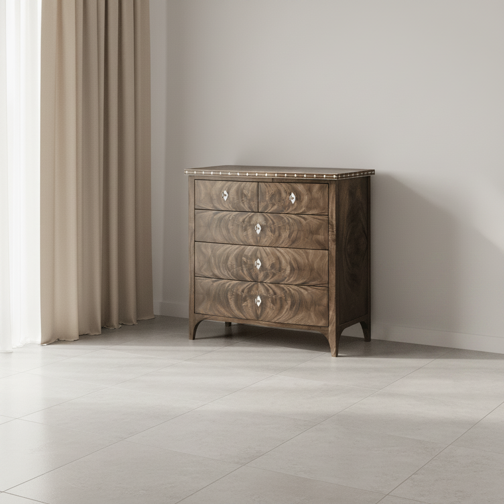 Buckingham Collection - Small Bleached Mahogany Chest of Drawers with Bone Inlay Cabinets & Chests| Jonathan Charles