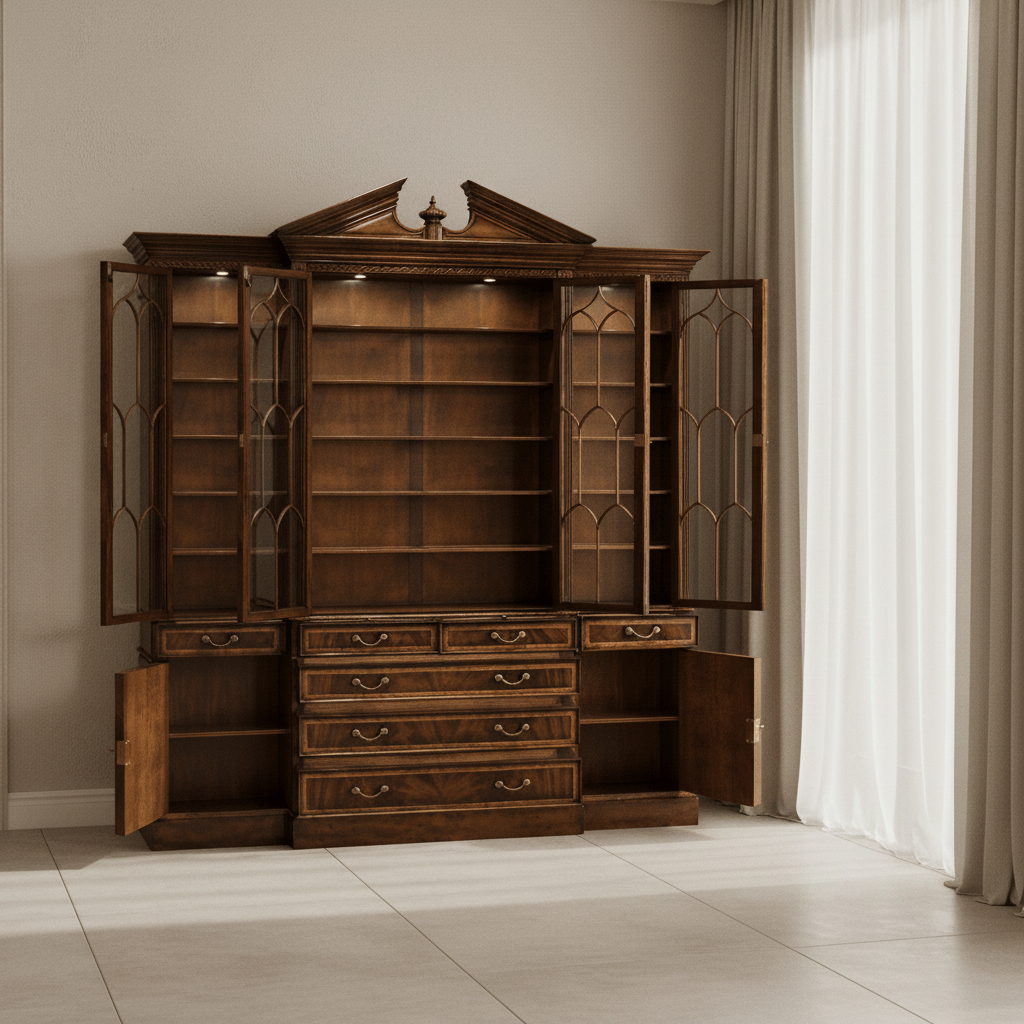 Buckingham Collection - Triple Mahogany Display Cabinet with Drawers Cabinets & Chests| Jonathan Charles