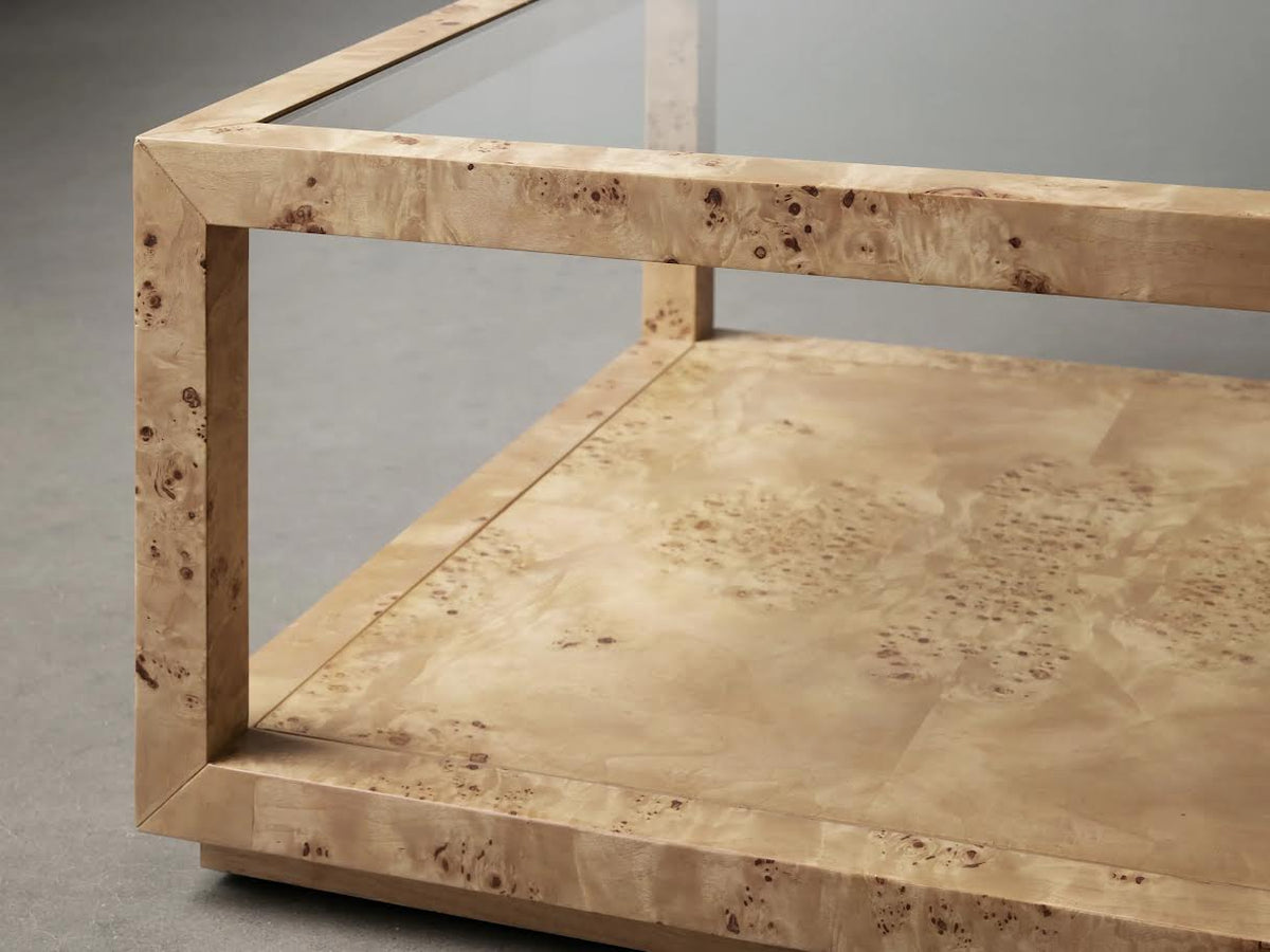 Burl Elegance Glass Coffee Table Coffee Tables| Roots Furniture