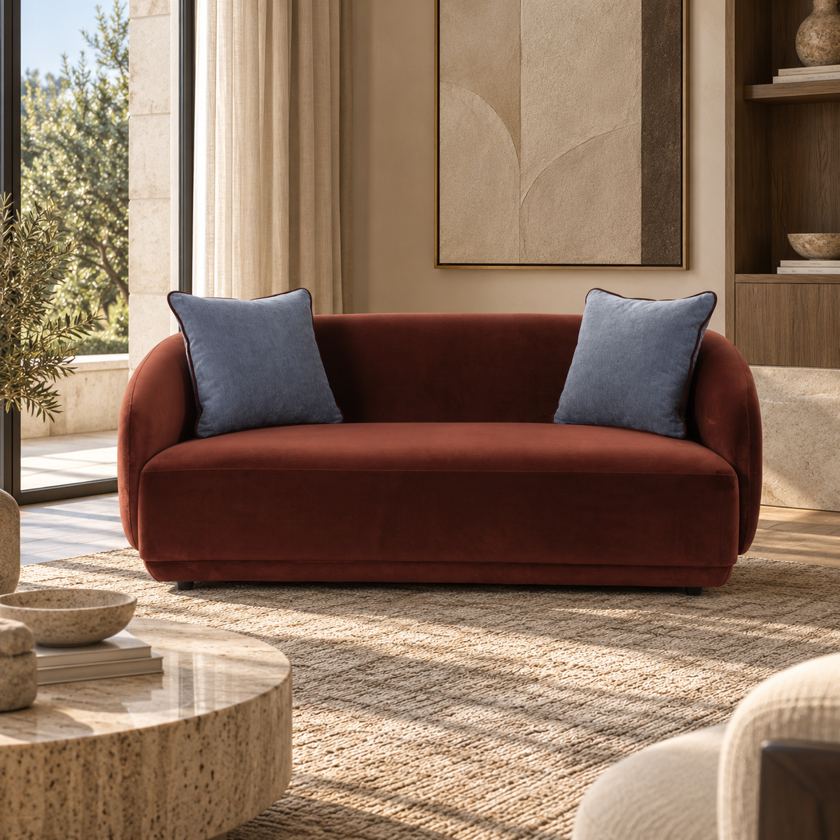 Boho Burgundy Velvet 2 Seater