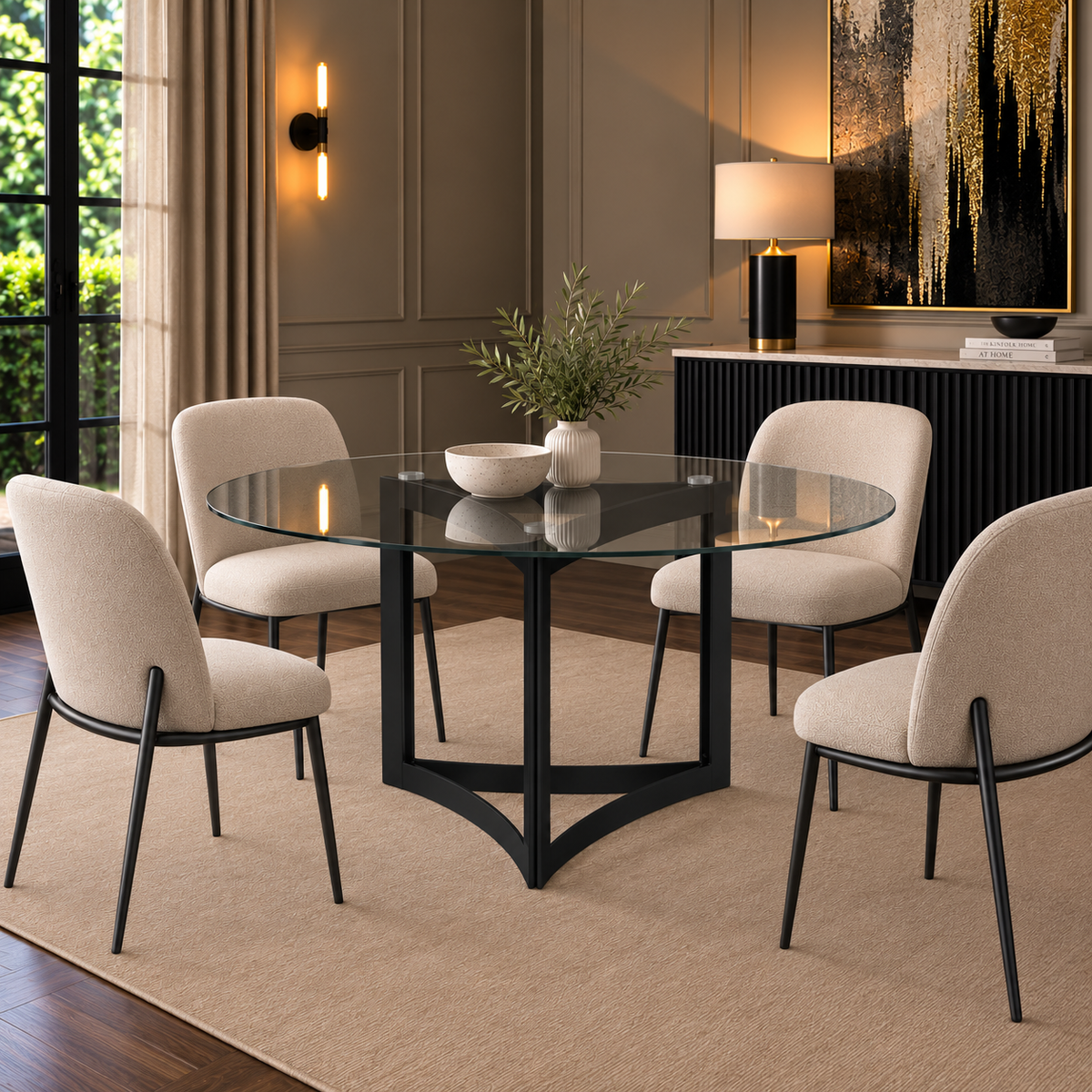 Alexa Dining Table Black Base and 150 CM Round Clear Glass