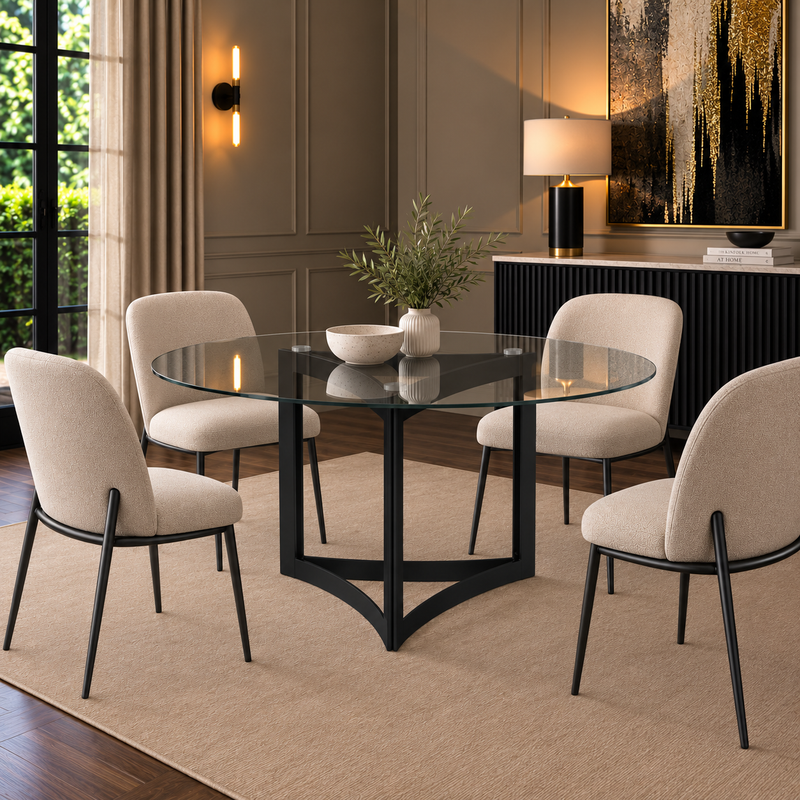 Alexa Dining Table Black Base and 150 CM Round Clear Glass