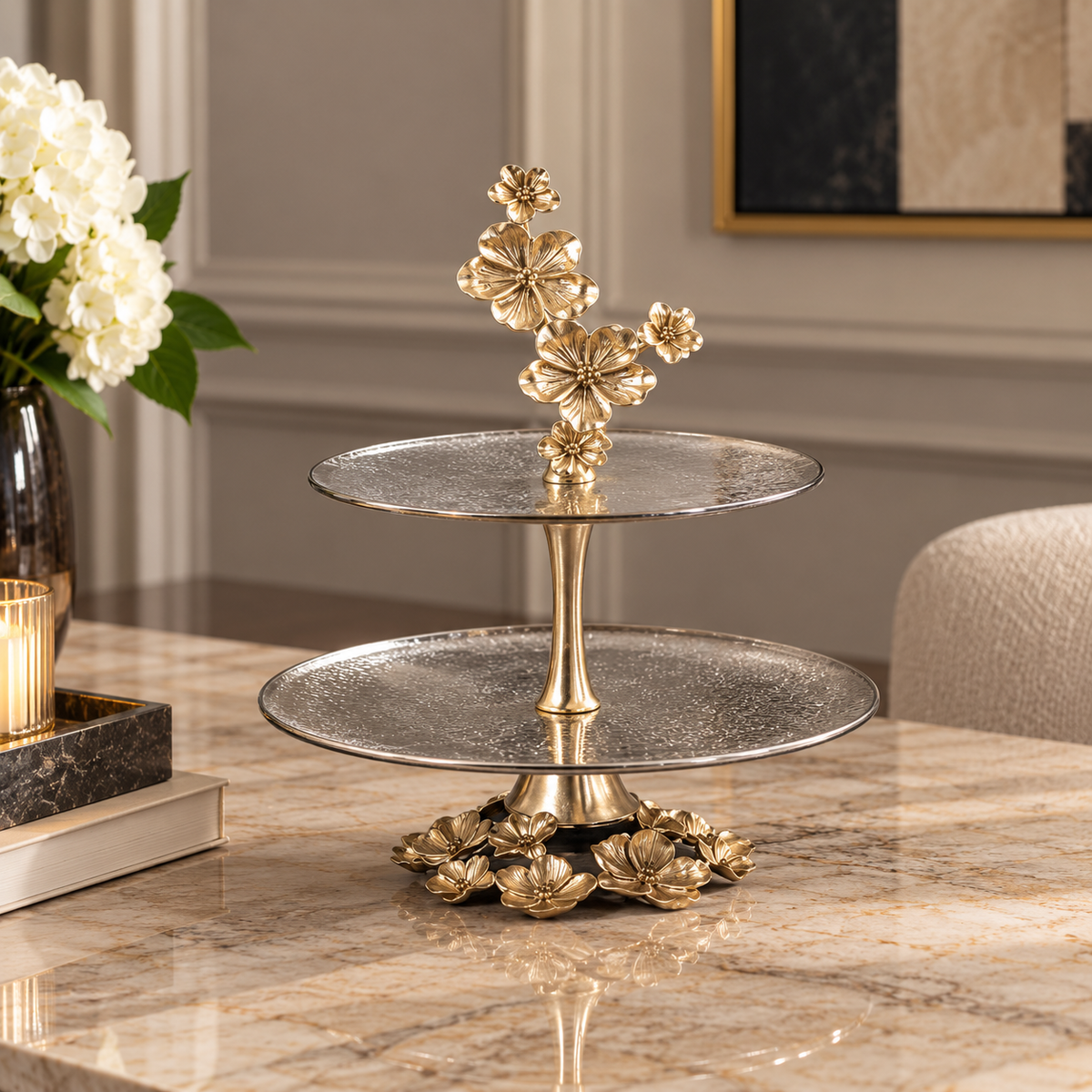 Gold Floral 2 Tier Cake Stand
