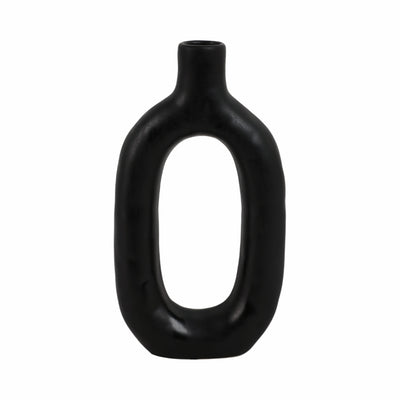 CER, 9 TEXTURED CUT-OUT VASE, BLACK
