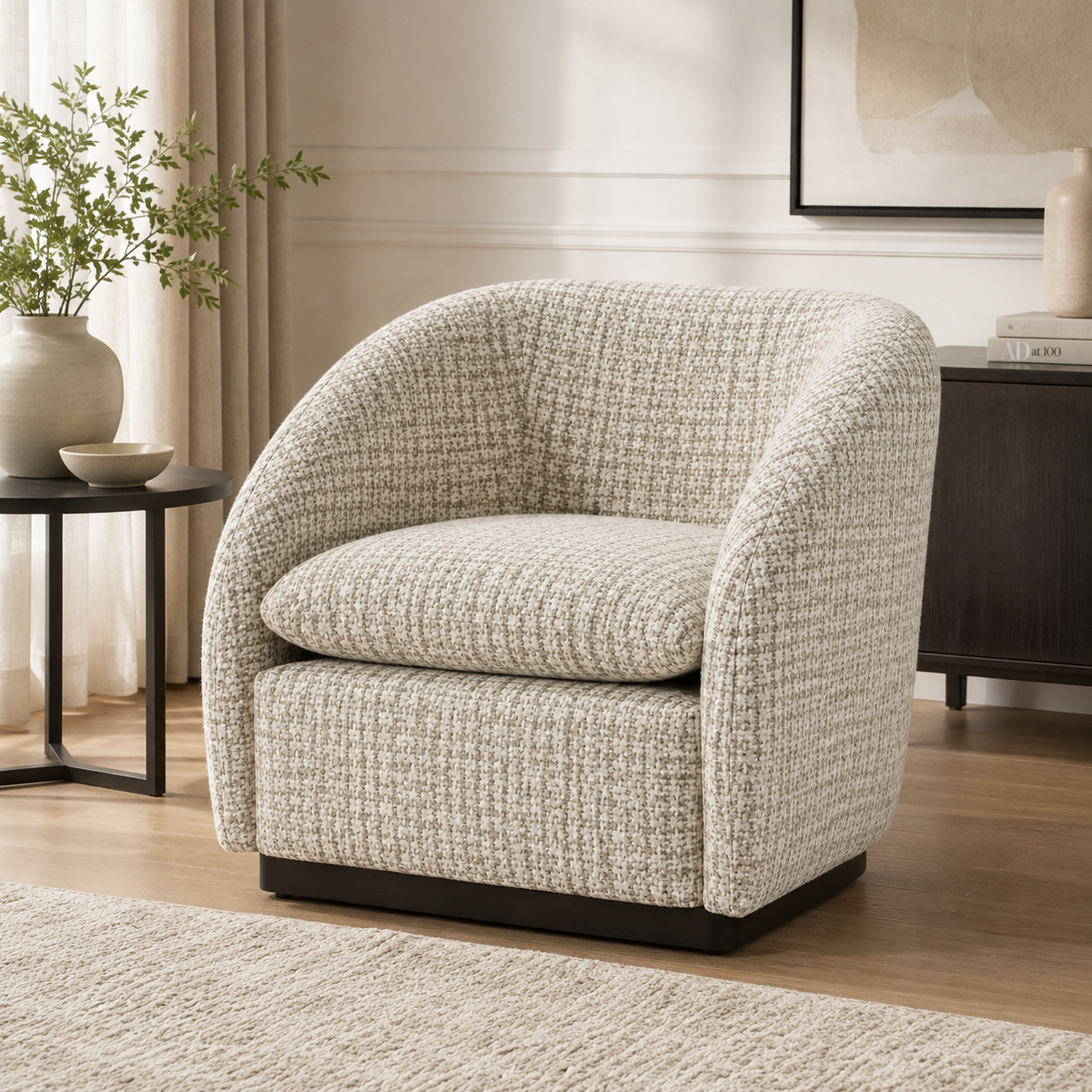 Oria Printed Off White Accent Chair