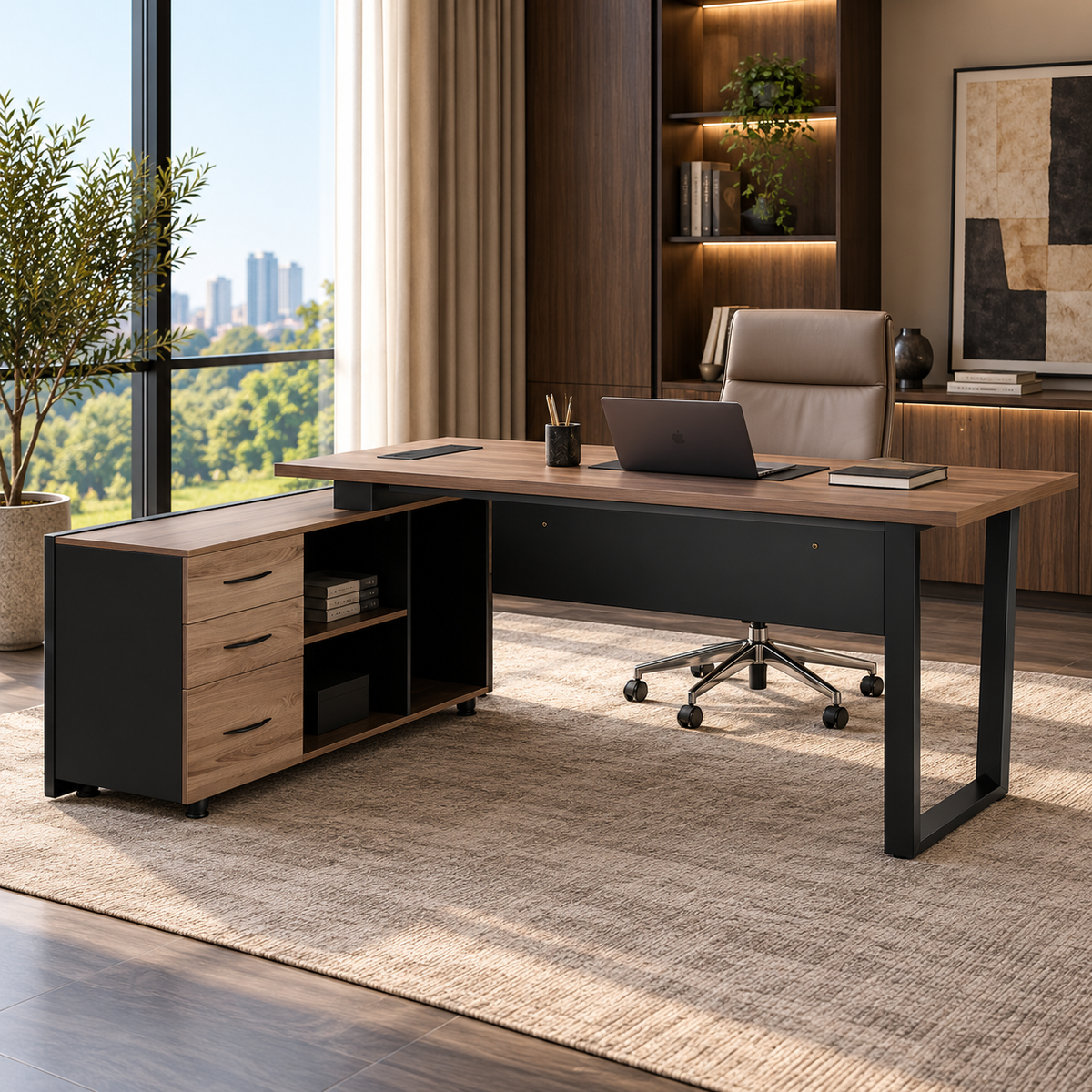 Desk with ext. and 3 door drawer