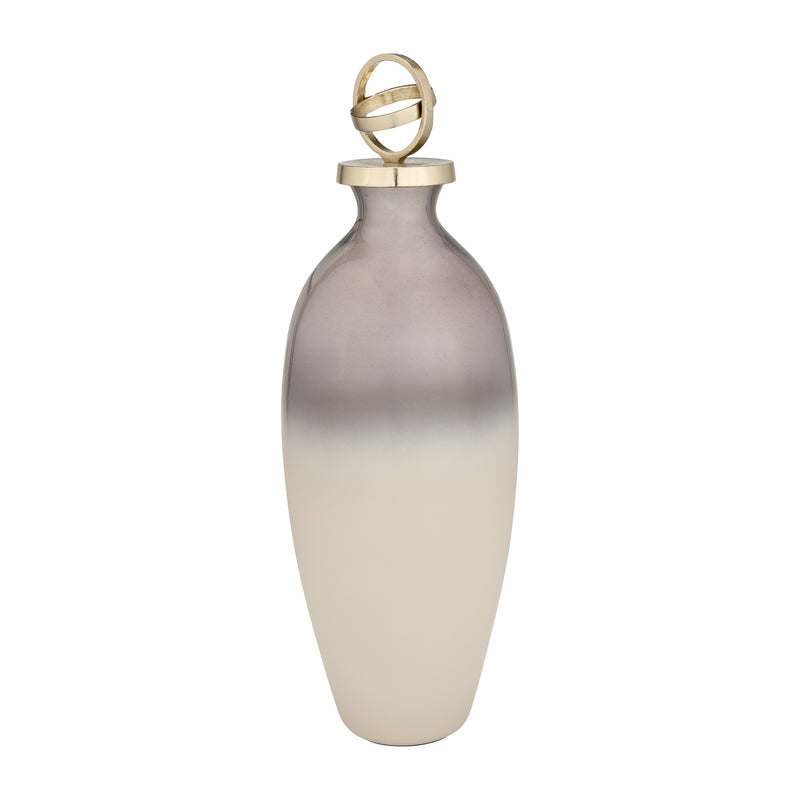 GLASS,22,BOTTLE W/SPHERE LID,WHITE/GOLD