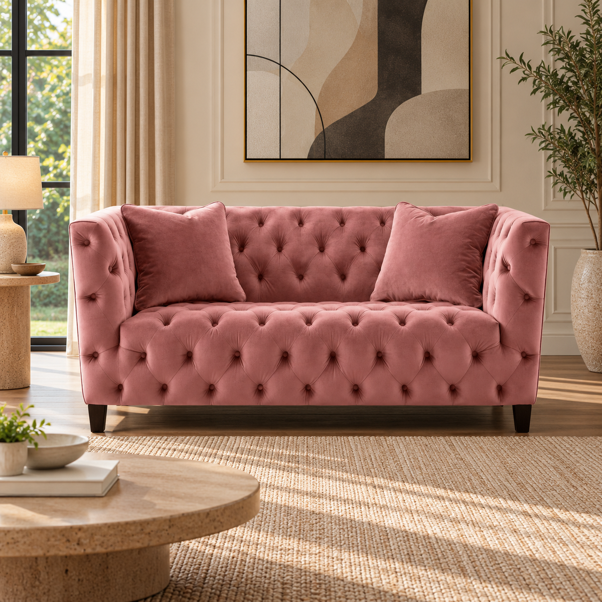 Tuft 2 Seater Loveseat (158cm) - Pink