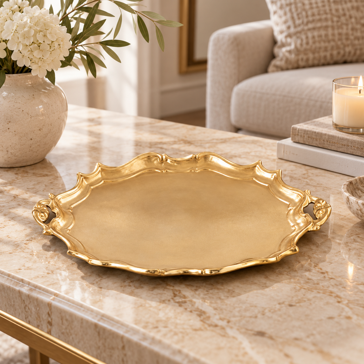 Gold Woven Decorative Tray Large