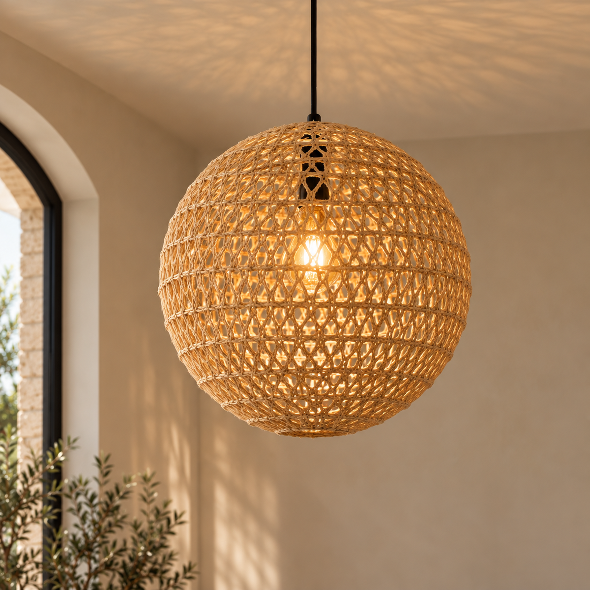 Radius Natural Jute Collection Natural Jute Pendant Light in White & Natural - H39 CM
