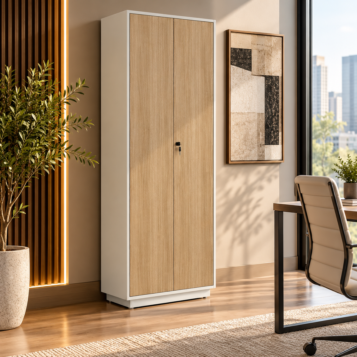 Chamfered Full Height Cabinet - Wood