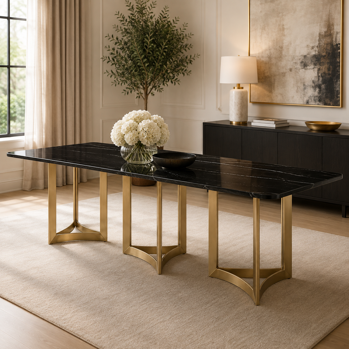 Alexa Dining Table Gold Base and 395 CM Black Marble