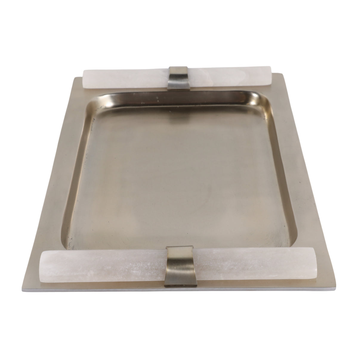16X9" ASCEND ALABASTER AND METAL TRAY, SIL
