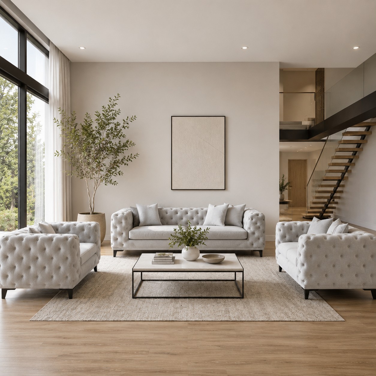 PLAIN TUFT SOFA SET