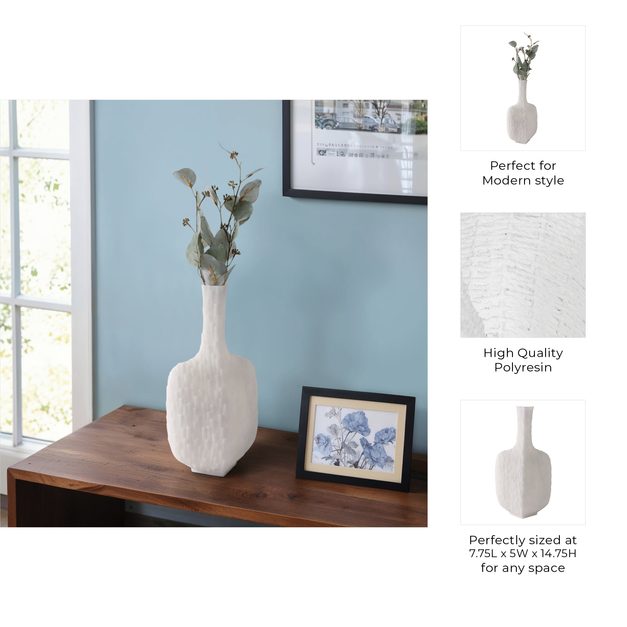 الفاز من الكوارتز والراتنج مورتسيل، أبيض Mortsel Quartz Resin Vase, White