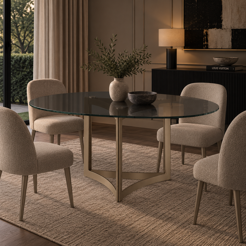 Alexa Dining Table Gold Base and 130 CM Round Gray Glass