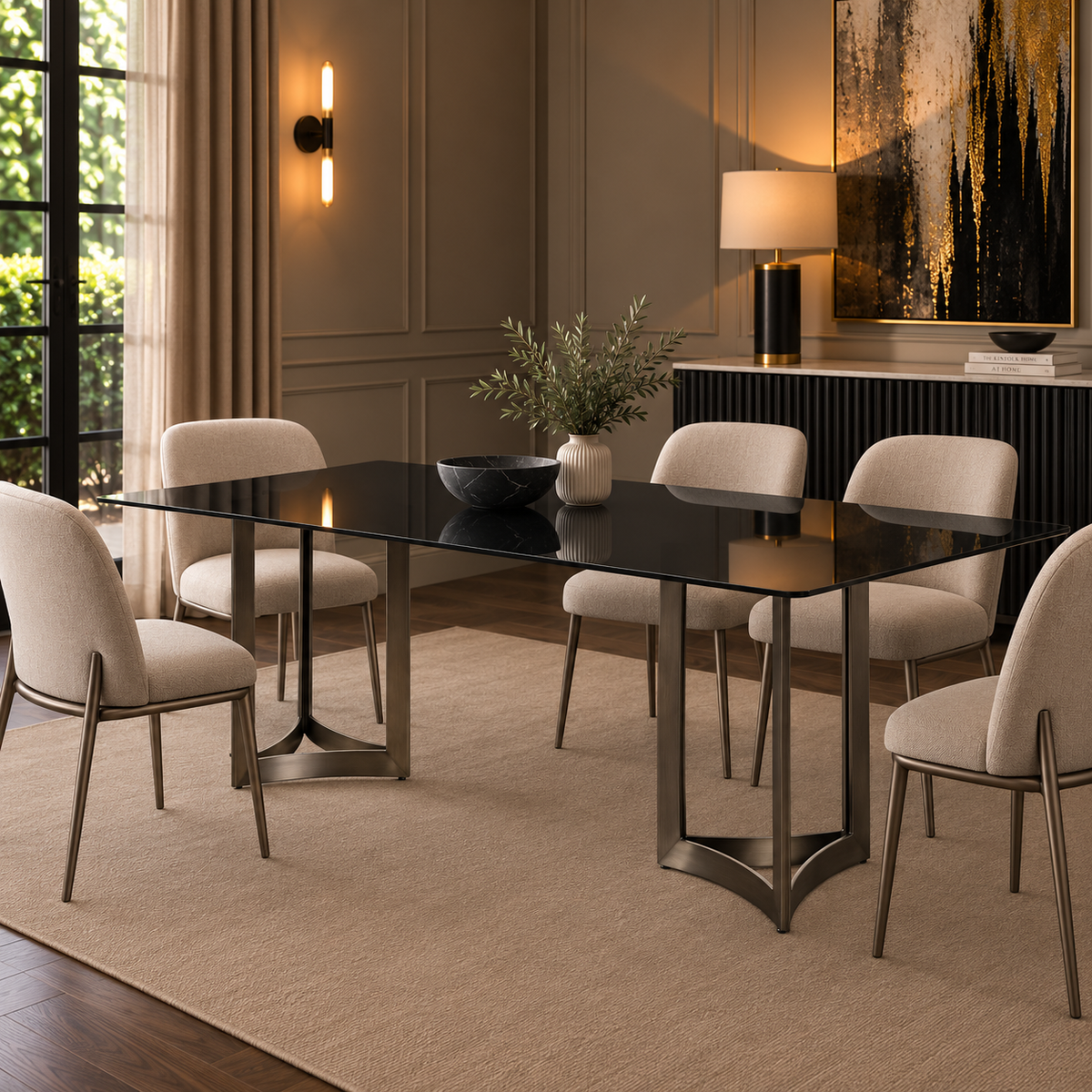 Alexa Dining Table Bronze Base and 200 CM Black Glass