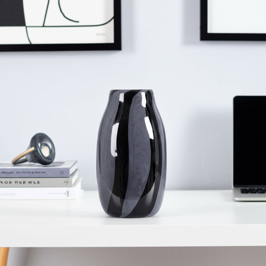 CAHAN SMALL BLACK STRIPED VASE Vases and Jars| Sagebrook Home