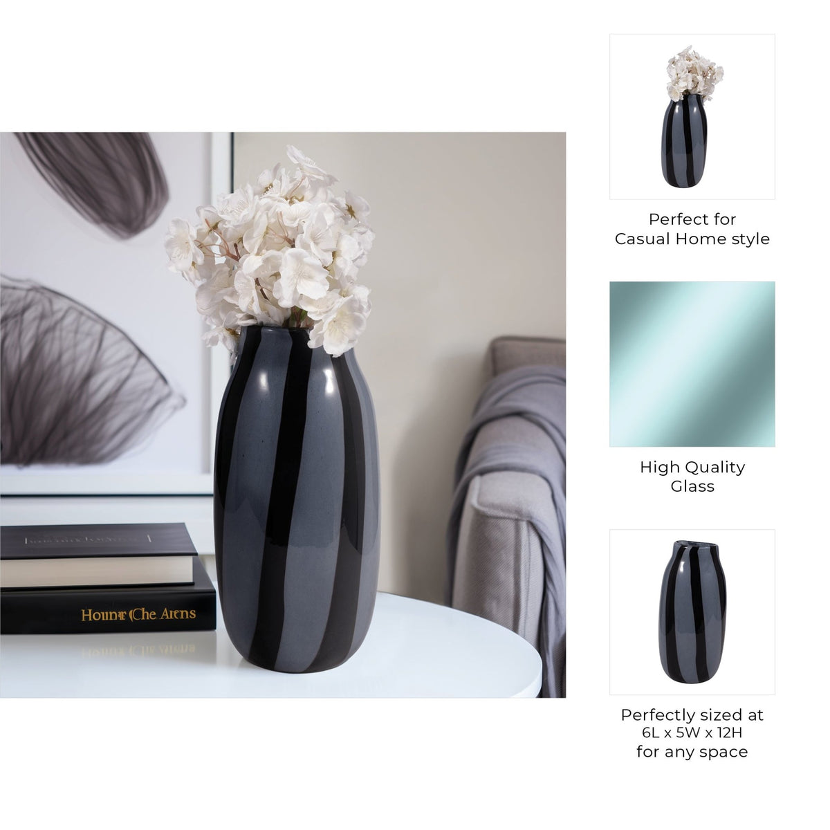 CAHAN SMALL BLACK STRIPED VASE Vases and Jars| Sagebrook Home