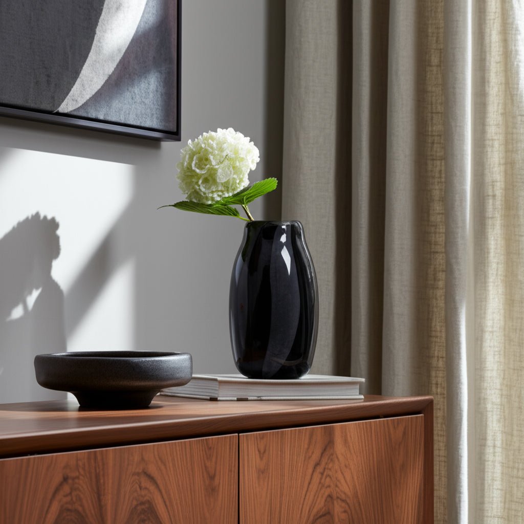 CAHAN SMALL BLACK STRIPED VASE Vases and Jars| Sagebrook Home